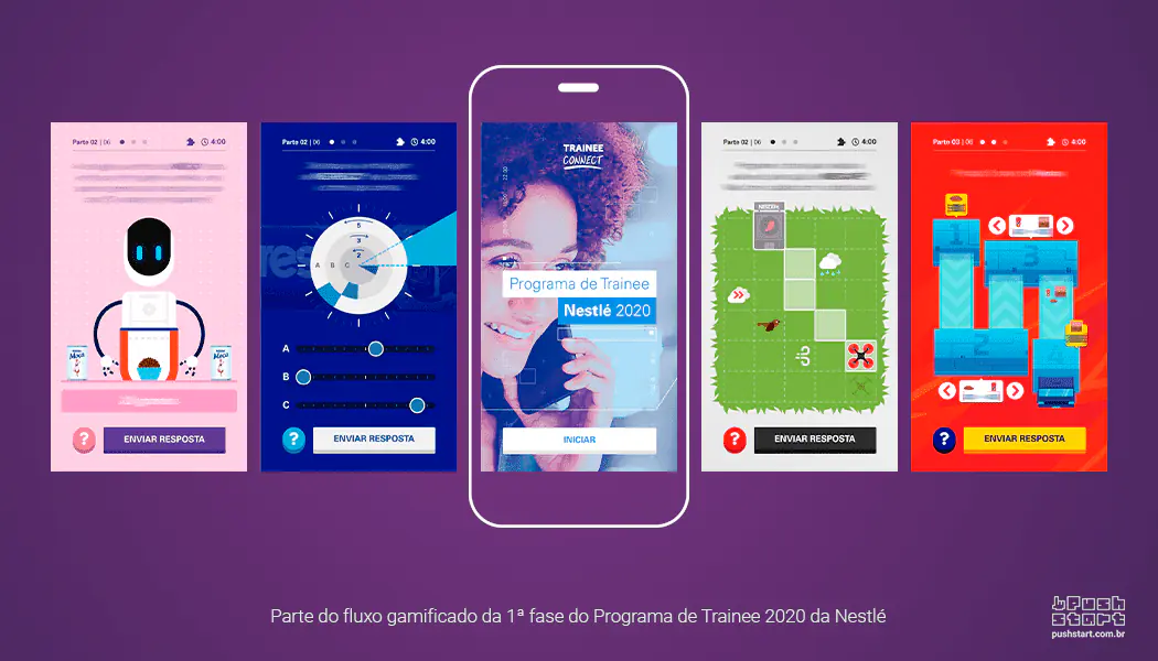 Parte do fluxo gamificado da 1ª fase do Trainee Connect 2020 da Nestlé