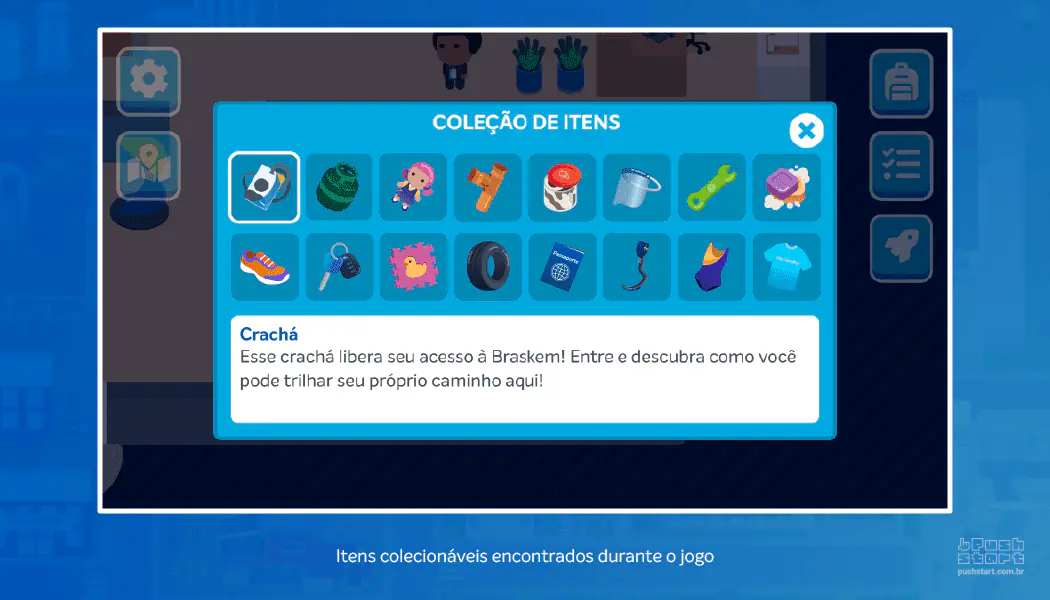 Imagem de todos os itens colecionáveis ​​do jogo Braskem Game