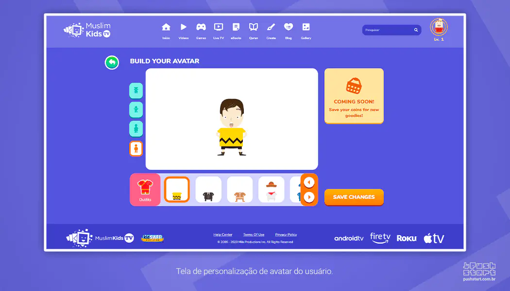 Tela de avatar do Muslim Kids TV