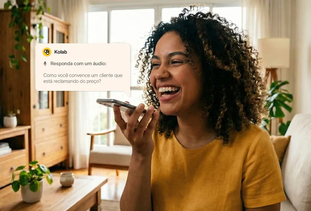 Candidata realizando auto entrevista por áudio com inteligência artificial na Kolab