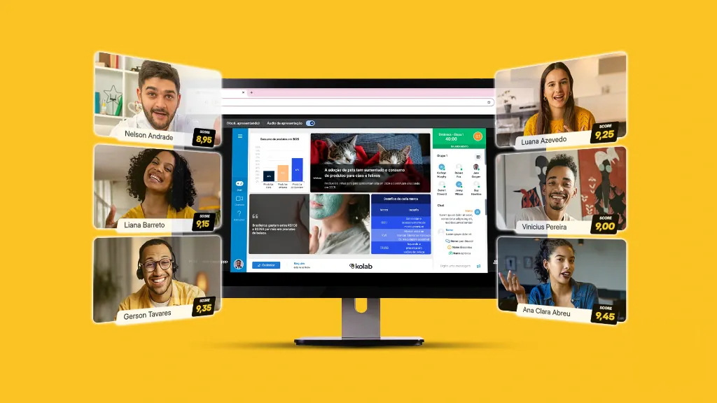 Hexágonos conectados representam colaboração em uma dinâmica de grupo